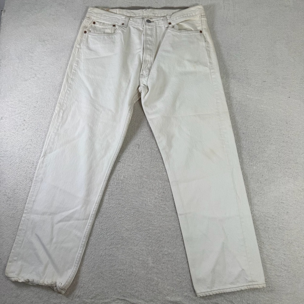Levis 501 Jeans Mens 38x30 White Vintage Made in USA Straight Leg Button Fly